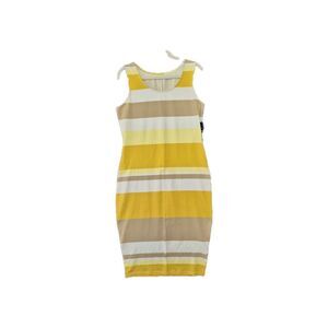 New York & Company Women's Yellow Tan White Stripe Sleeveless Dress L